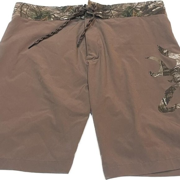 Real-tree Swim Shorts Mens Size 32 Browning Camouflage Drawstring Trunks Men. - Picture 1 of 12